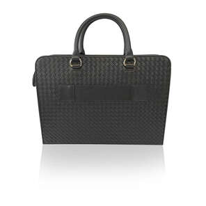 Karun Leather black woven pattern document bag
