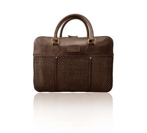 Karun Leather brown braided leather detailed document bag