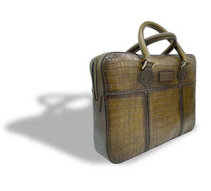 Karun Leather crocodile pattern green document bag