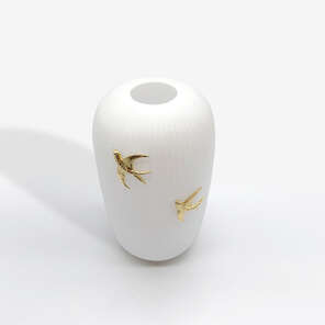 Karun Home matte white glass decorative vase with swallow bird detail