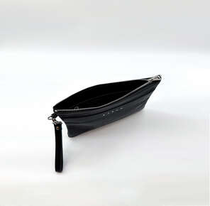 Karun Leather black leather clutch with gold-colored accessory details