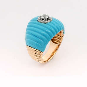 Colors Of The Karun Turquoise Stone and Diamond Pink Gold Ring