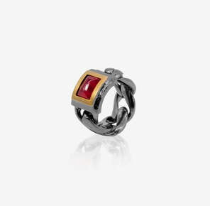 Gentlemen's Club Karun Connection solid silver and gold ruby ring