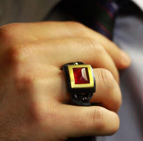 Gentlemen's Club Karun Connection solid silver and gold ruby ring