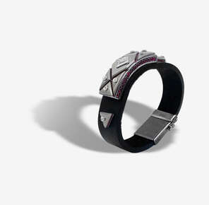 Gentlemen's Club leather diamond and ruby stone bracelet